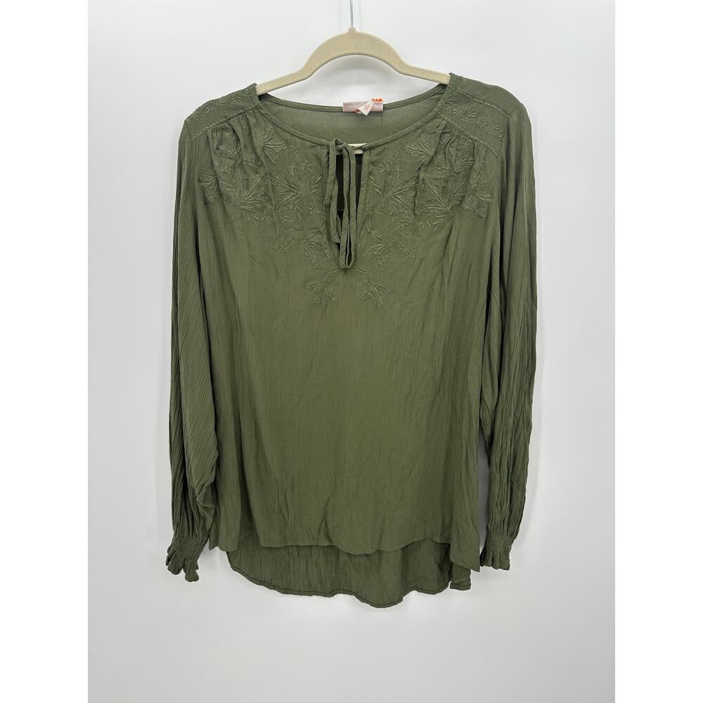 Knox Rose Womens Green Long Sleeve Boho Top Size M NWT Peasant Fall